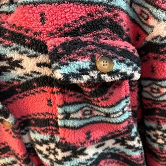 SHEIN Aztec Sherpa Shacket Pink Button Down Jacket L - Picture 4 of 4